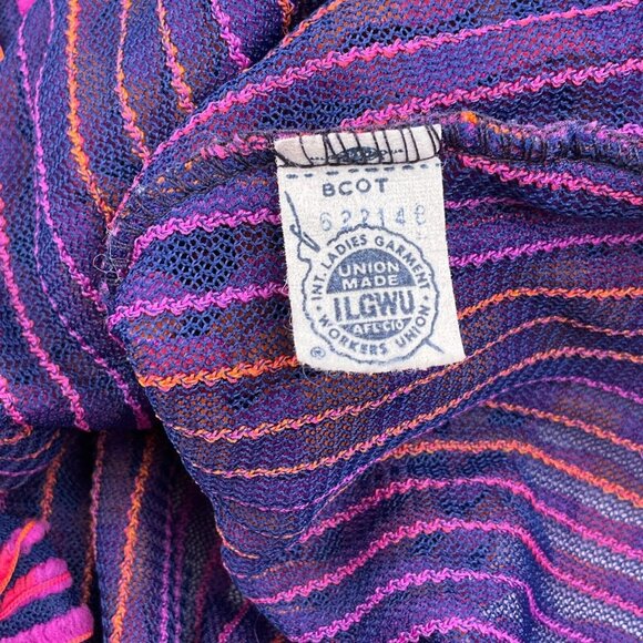 Jo Matthews Top Women Lg Pink Orange Ruffle Stripe Surfer‎ Resort 60s USA - Picture 8 of 13